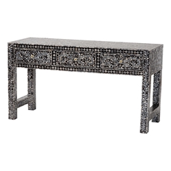 bali & pari Elara Coastal Black and White Mother of Pearl Capiz Shell 3-Drawer Console Table